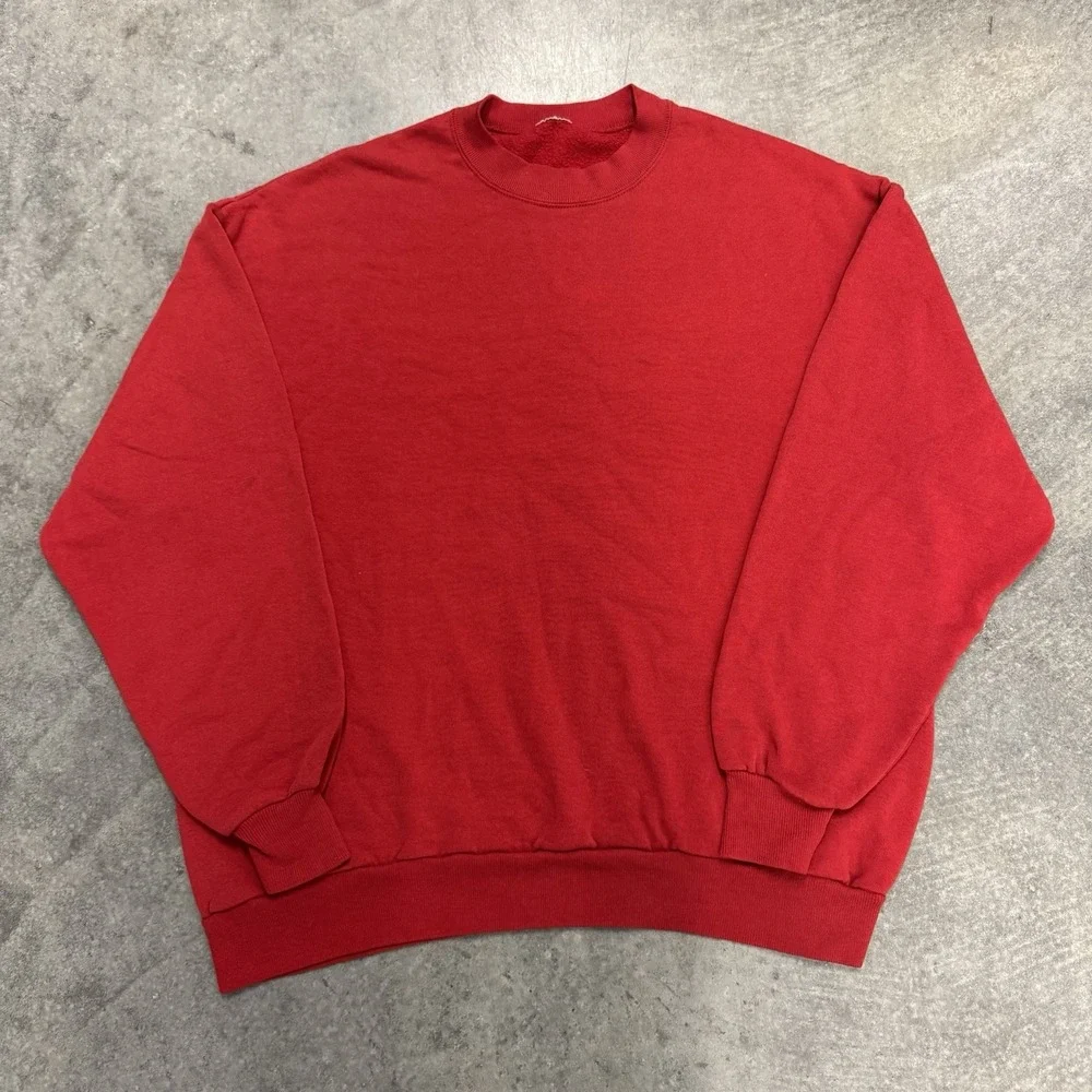 Vintage Style Red Crewneck Sweatshirt Blank Fleece Pullover Large Made in USA L
